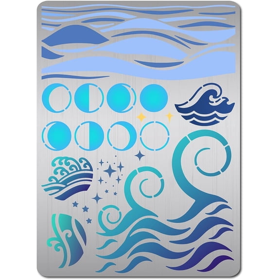 Moon Phase Stencil Sea Wave Star Ocean Boat Metal Painting Template Reusable Stainless Steel Stencils