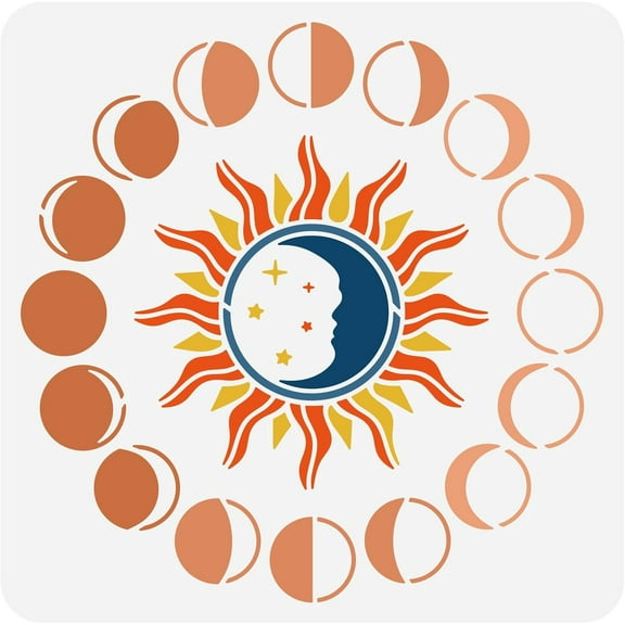 Moon Phase Stencils 12x12" Sun Star Painting Templates Cresent Moon Reusable Stencils Template for Scrapbooking Photo Album Floor Furniture Wall Decor for DIY