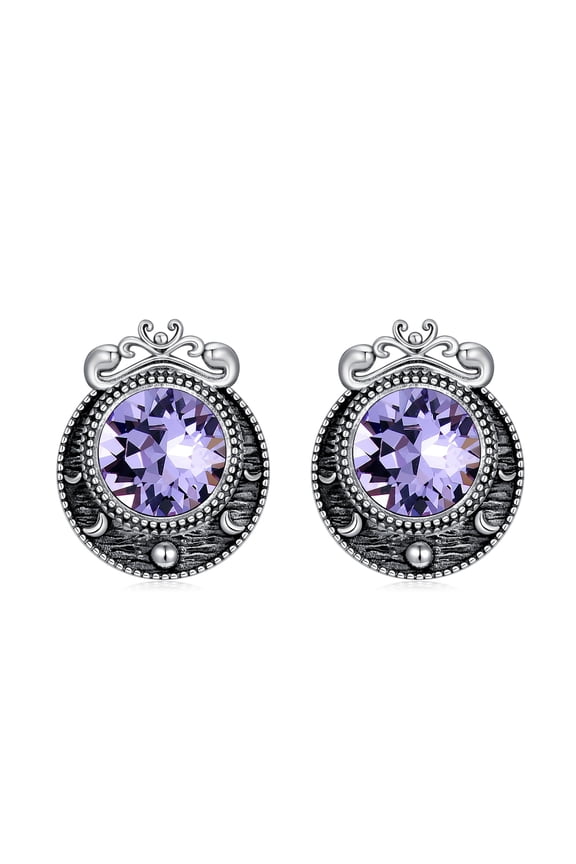 Moon-Phase Stud Earrings for Women Sterling Silver Crescent Moon Amethyst Earrings Studs Purple Crystal Earrings Hypoallergenic Celestial Jewelry Gift for Women