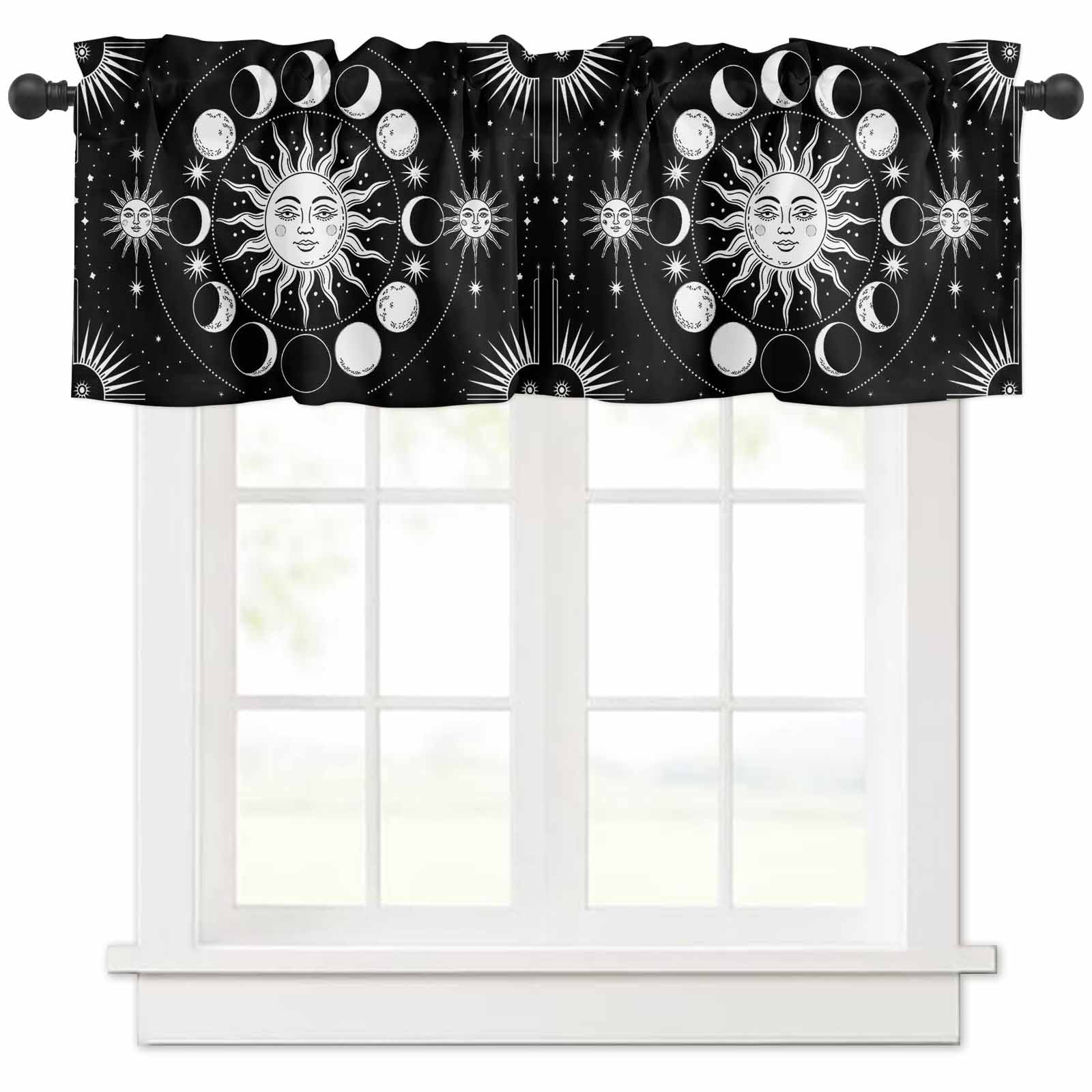 Moon Phase Valance for Windows Vintage Art Sun Starry Sky Black and ...