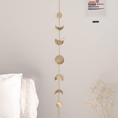 Moon Phase Wall Decor, Gold Wall Art for Bedroom, Bohemian and Astrology, Witchy Aesthetic 34" 7 Phases Metal Moon Wall Banner, Celestial Decoration, Gift for Women & Kids