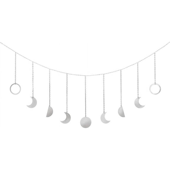 Moon Phase Wall Hanging Moon Garland Decor Boho Home Decoration Moon Hang Art Ornaments for Bedroom Headboard Living Room Dorm Nursery Apartment Office - Silver