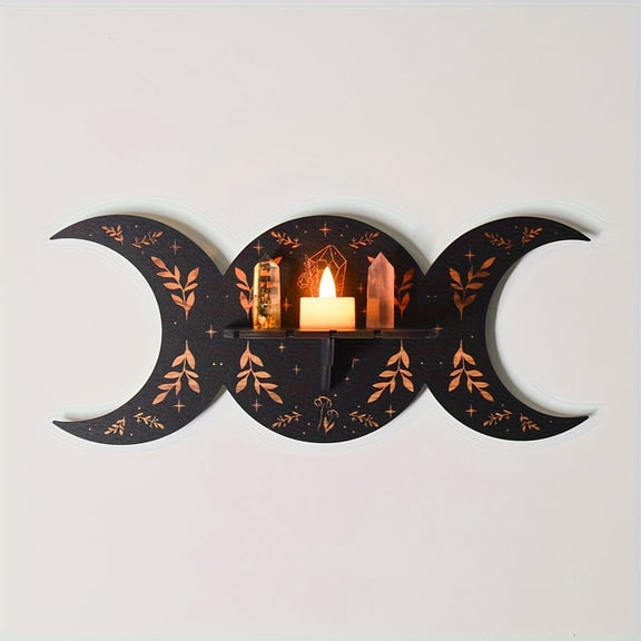 Moon Phase Wall Shelf, Bohemian Crystal Display Organizer for Jewelry & Decor, Wooden Wall Art for Valentine's Day, Birthday Gift, Home Decor