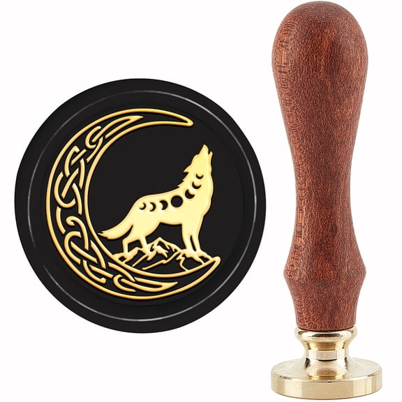 Moon Phase Wax Seal Stamp Wolf Sealing Wax Stamps Celtic Knot 30mm Retro Vintage Removable Brass Head with Wood Handle for Wedding