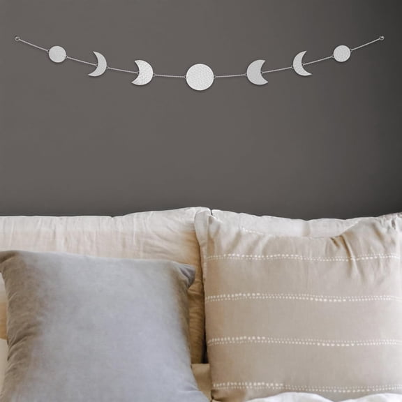 Moon Phase, White Wall Decor for Bedroom & Living Room, Bohemian Wall Decor, Hammered Metal 34" 7 Phases Moon, Celestial Wall Art, Gift for Women & Kids