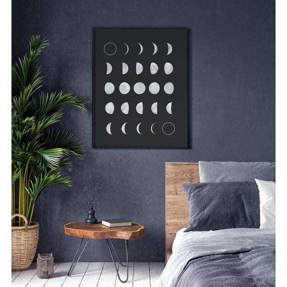 Moon Phases Black and White Lunar Poster, Unframed Paper Poster 8x10in