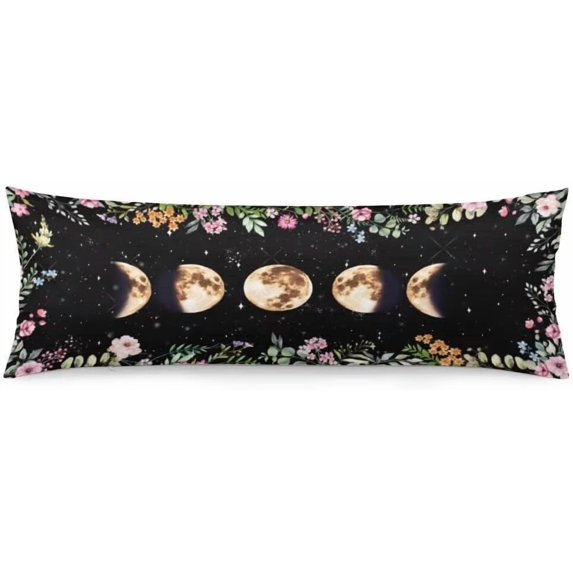 Moon Phases Body Pillow Cover Moon Phase Moonlit Star Night Boho Flowers Long Pillow Case Protector with Zipper Decorative Pillow Covers Soft Rectangle Bed Pillowcases for Bedroom,Couch,Sofa,20"x54"