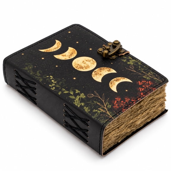 Leather Journal Writing Notebook for Men and Women, 7 x 5 Inch, Moon Phases