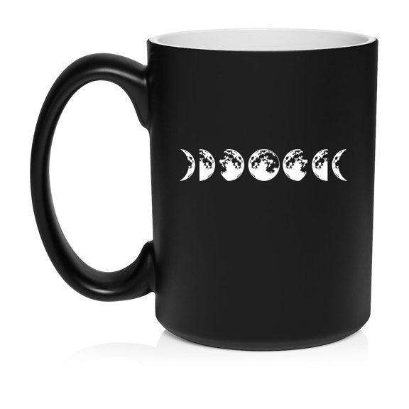 Moon Phases Ceramic Coffee Mug Tea Cup Gift for Her, Him, Friend, Coworker, Wife, Husband (15oz Matte Black)