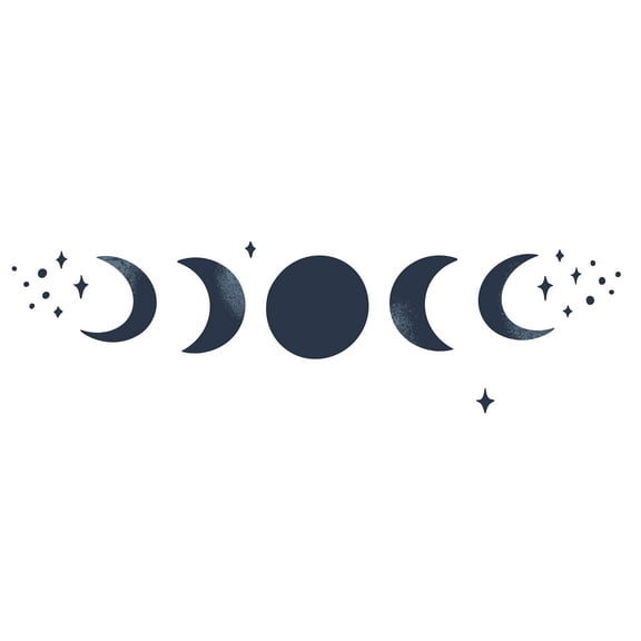Moon Phases Collection with Stars for Living Room Vinyl Wall Decal - Space Artwork Design for Relaxing Wall Decoration 40" x 12"