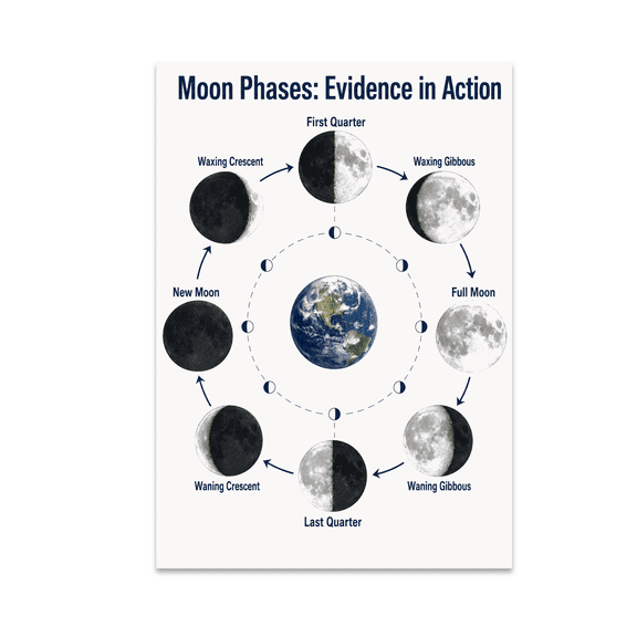 Moon Phases Educational Reference - Astronomy Students - 13x19 Poster Print