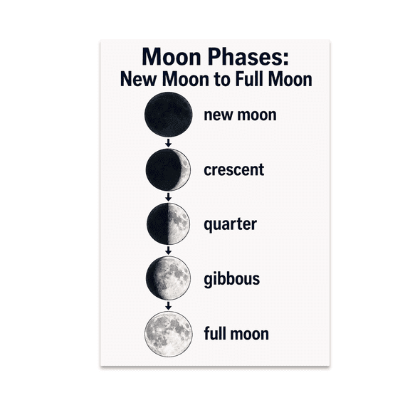 Moon Phases Educational Reference - Astronomy Students - 13x19 Poster Print
