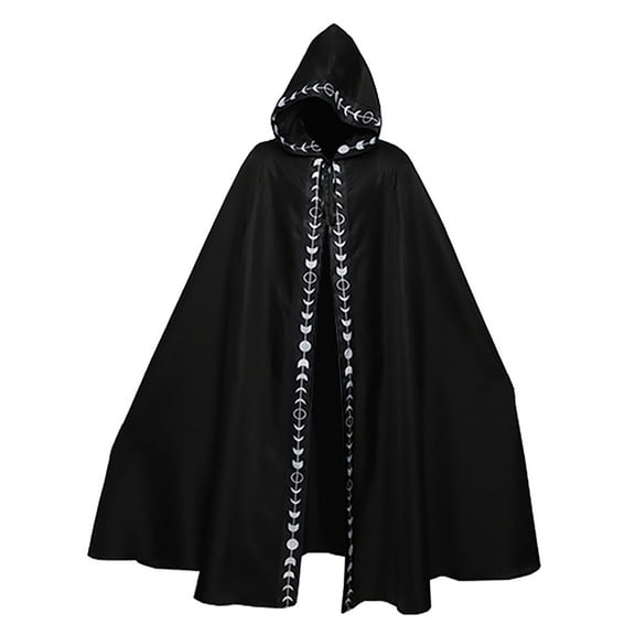 Moon Phases Embroidery Hooded Cloak Mysterious Long Cape Witch Robe Moon
