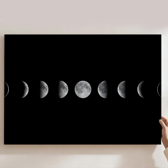 Moon Phases Framed Canvas Prints Wall Art, Celestial Lunar Cycle Wall Decor, Monochrome Space Home Decor For Living Room Bedroom Office, Astronomy Gift 24*36inch(60*90cm)