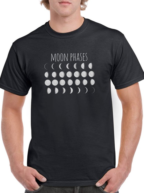 Moon Phases Graphic Design Men Black T-Shirt, Male Large