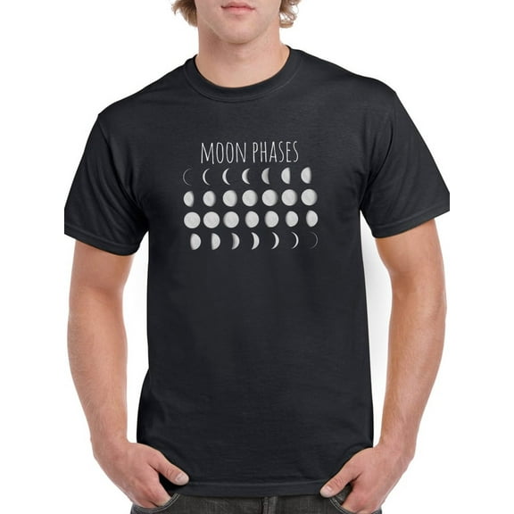 Moon Phases Graphic Design Men Black T-Shirt, Male Small