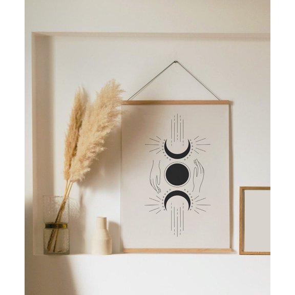 Moon Phases Hands Poster, Celestial Line Art Decor