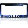 thumbnail image 1 of Moon Phases License Plate Frame Starry Sky Forest Moon License Plate Holder for Front and Rear Car Tags Stainless Steel Funny Car Decoration with Screws 6.3 X 12.2 in, 1 of 12