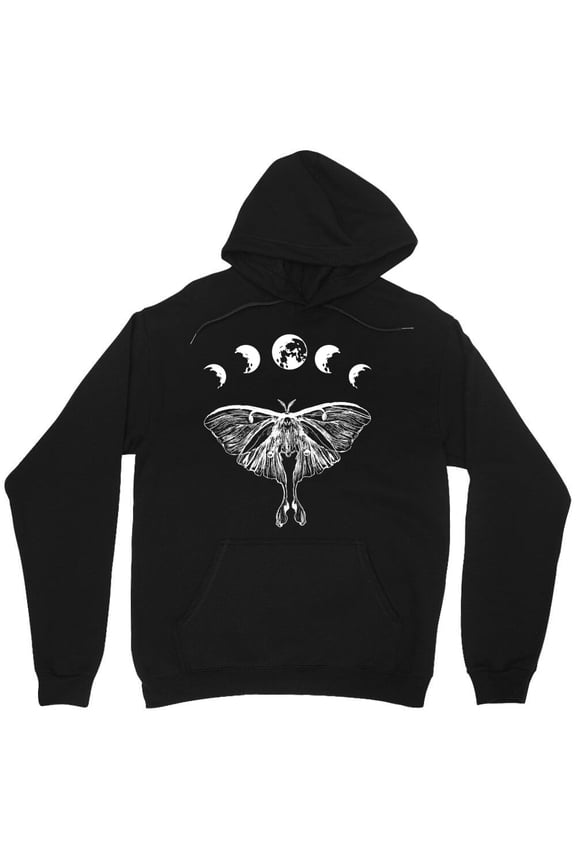 Moon Phases Luna Moth Graphic Pullover Simple Art Insect Celestial Night Sky M9888 Unisex Hoodie, Up to Size 5XL