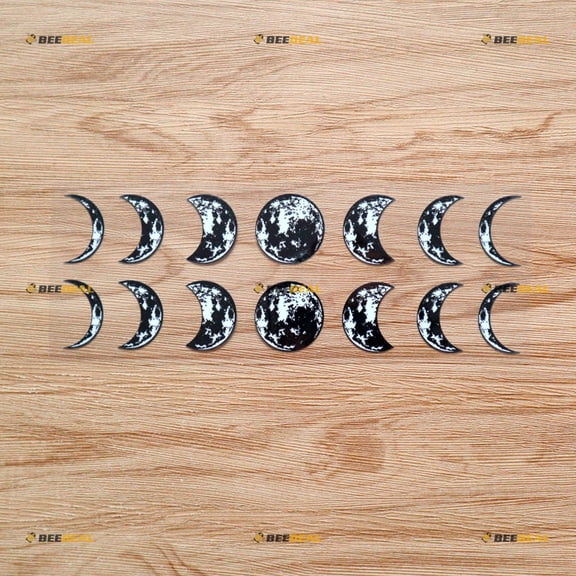 Moon Phases Lunar Black Sticker Decal Vinyl White Background - 2 Pack Glossy, 8 Inches - for Car Boat Laptop