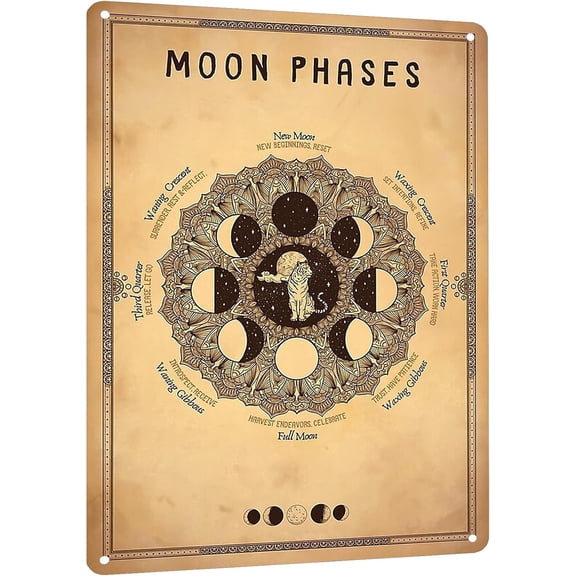 Moon Phases Metal Sign Witchy Kitchen Decor Vintage Farmhouse Astrology Tin Wall Art 8x12 Inches