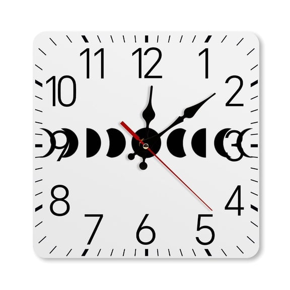 Moon Phases Minimalist Pattern Wall Clock Silent Non Ticking Wall Clocks Battery Operated Square Wall Decor for Bathroom Kitchen Bedroom 1010inch(2525cm)