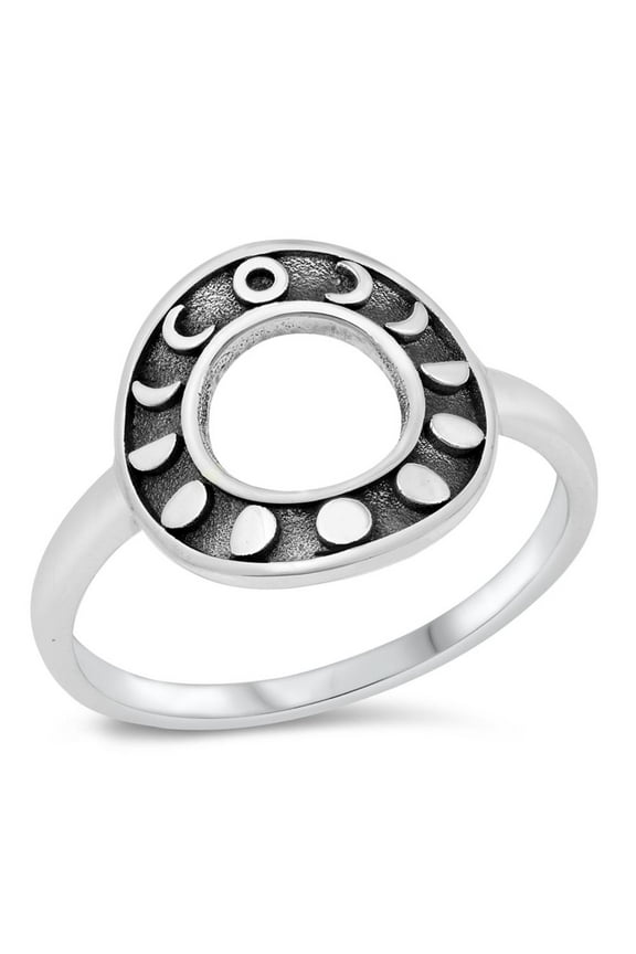 Moon Phases Open Circle Ring .925 Sterling Silver Band Jewelry Female Male Unisex Size 9