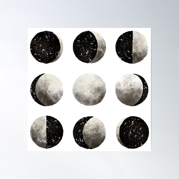 Moon Phases Poster Wall Art, Modern Wall Decor, 24x24 UNFRAMED