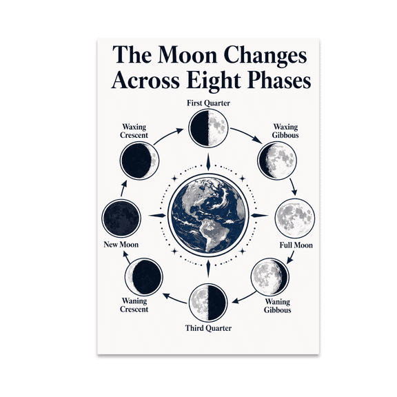 Moon Phases Wall Art Design - Astronomy Enthusiast - 13x19 Poster Print