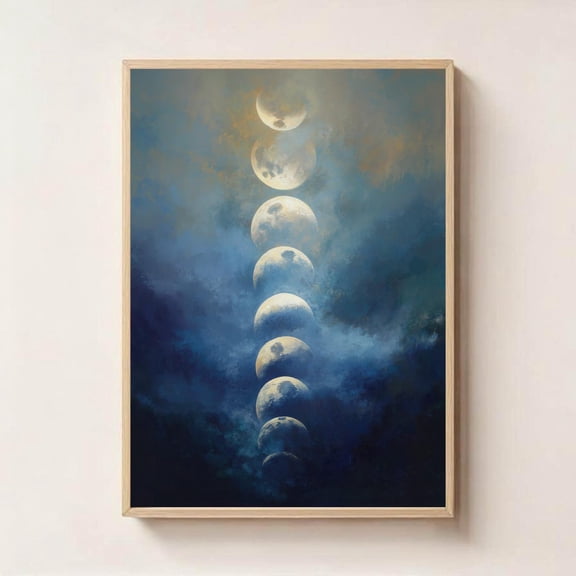Moon Phases Wall Art Print Lunar Cycle Celestial Boho Decor, Unframed Canvas 12x16in