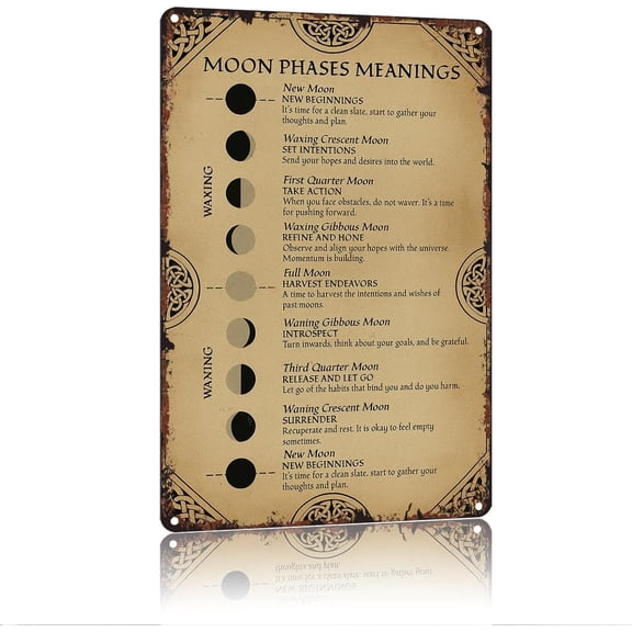 Moon Phases Witchcraft Funny Vintage Metal Tin Sign, 8 x 12 Inch, Wall Decor for Living Room, Kitchen, Bedroom, Cafe, Patio or Porch