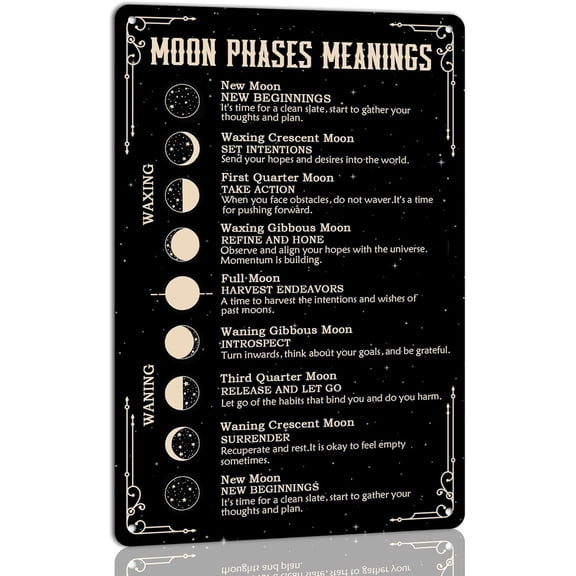 Moon Phases Witchcraft Metal Tin Sign, Mystic Retro Wall Decor for Home, Garden, Man Cave, Cafe or Office, 8 x 12 Inch