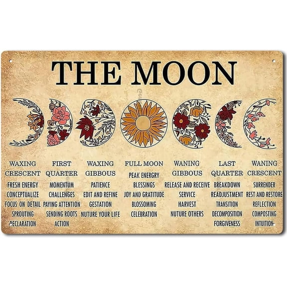 Moon Phases Witchcraft Metal Tin Sign Wall Art Home Decor Plaque 8 x 12 Inch