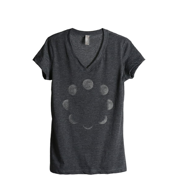 Moon Phases Women's Fashion Relaxed V-Neck T-Shirt Tee Charcoal Grey 2X-Large