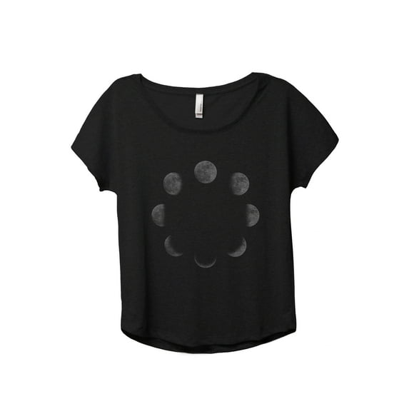 Moon Phases Women's Fashion Slouchy Dolman T-Shirt Tee Heather Black Large