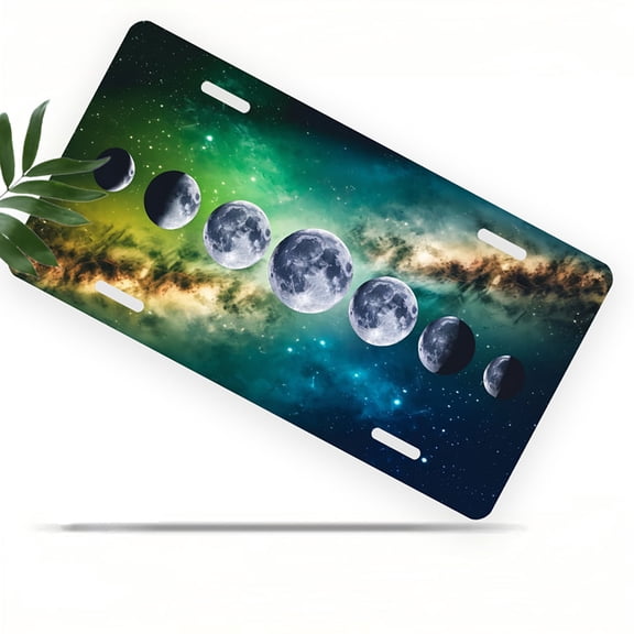 Moon Phases in Space Funny Personalized License Plate Rust-proof Stainless Steel Metal License Plate Suitable For Men And Women 12.2" x 6.2"