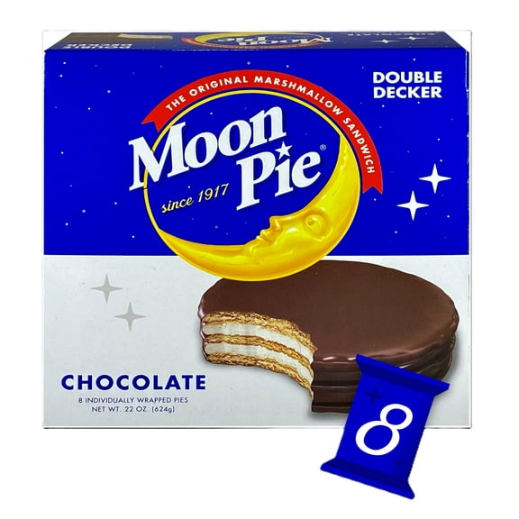 MoonPie Double Decker Chocolate Marshmallow Sandwich, 22 oz, 8 Count  A Rich Chocolate Snack Cake with Double Layers of Marshmallow