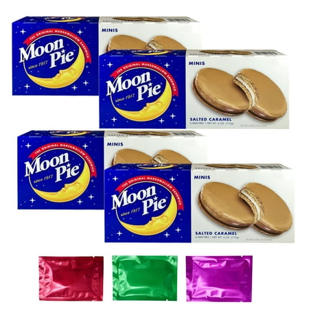 Moon Pie Minis Marshmallow Sandwiches Salted Caramel Flavor for Snacks Home Office Pantry Staple Picnic Movie Night Dessert Christmas Holiday Sandwich 6ct Pack of 4 w/ Bonus Snoep in Beperkte Oplage