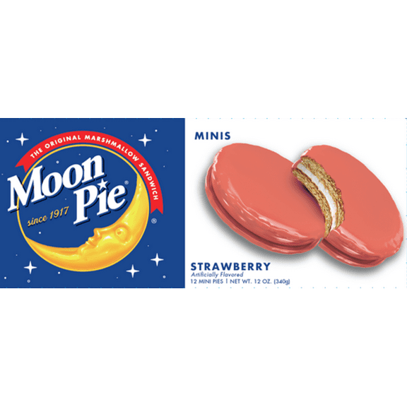 MoonPie Mini Marshmallow Sandwich Cookies, Strawberry, 12 Count, 12 oz Individually Wrapped Snack Cakes for On-the-Go Treats