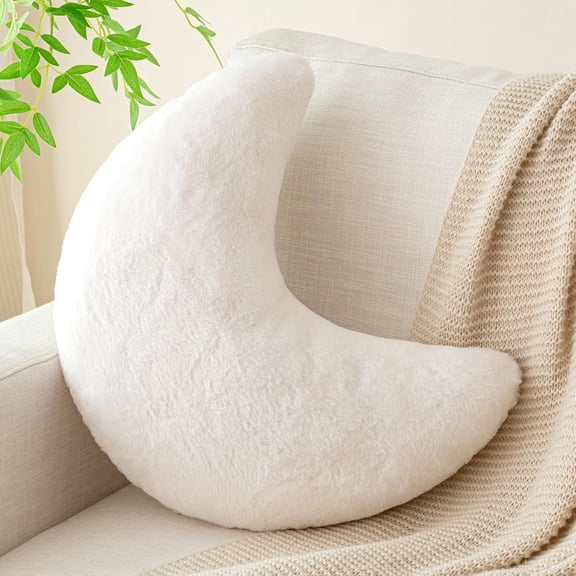 Moon Pillow, Decorative Throw Pillows with Soft Faux Rabbit for Bed Couch, Moon Shaped Pillows Plush Floor Cushions Room Decor Pillow for Sofa Bedroom Living Room
