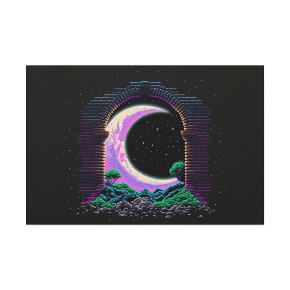 Moon Pixel Video Gamer Man Cave Synth Wave Wall Art Unframed Paper Print