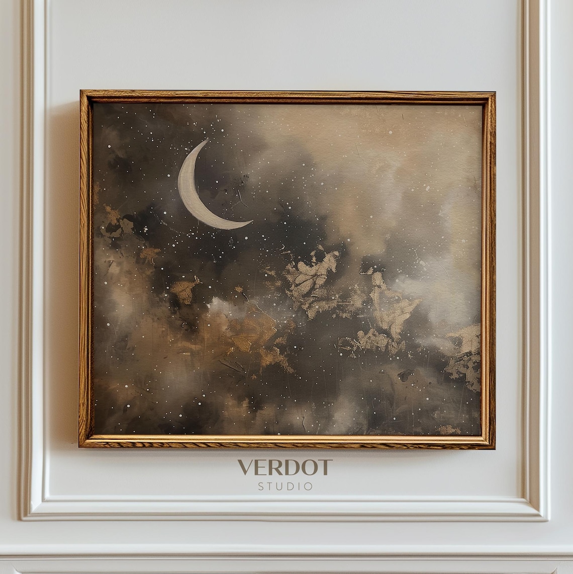 Moon Poster Wall Art Gold Night Sky Star And Cloud Print Mystical ...