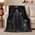thumbnail image 1 of Moon Priestess with Two Big Cats, Gothic Celestial Style for Feline Lovers, Sacred Animal Scene and Halloween Gift, Soft Flannel Blanket for Bedroom, Home Decor, 1 of 9