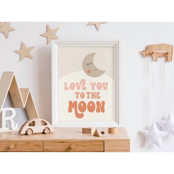 Moon Print Wall Art Retro Playroom Boho Nursery Decor Toddler Unframed Paper Print