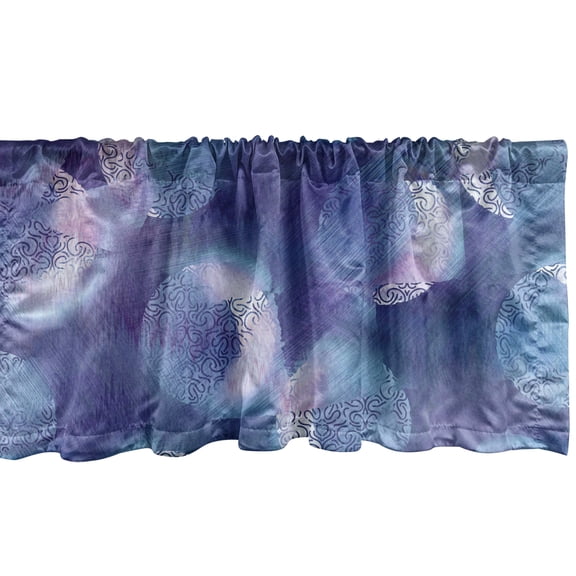 Moon Print Window Valance, Crescent and Bohemian Curlicue in Watercolor Design Pattern, Curtain Valance for Kitchen Bedroom with Rod Pocket, 54" X 18", Dark Violet and Pale Sky Blue, by Ambesonne