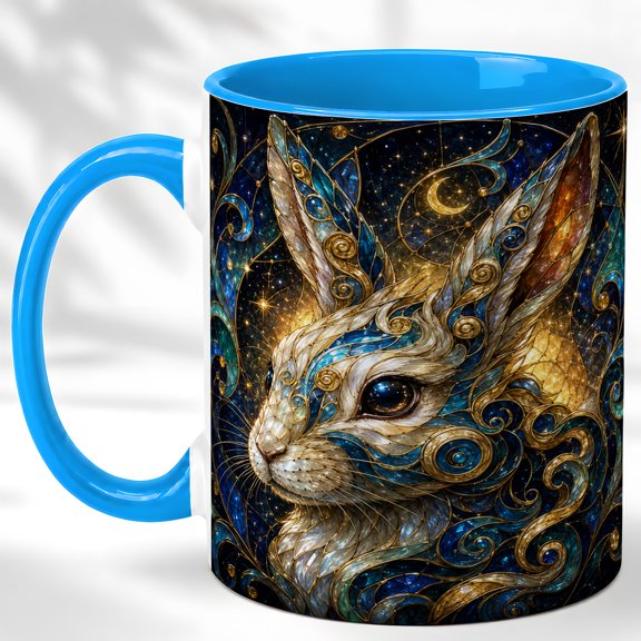 Moon Rabbit Coffee Mug, Celestial Animal Mug, Ceramic 11 oz