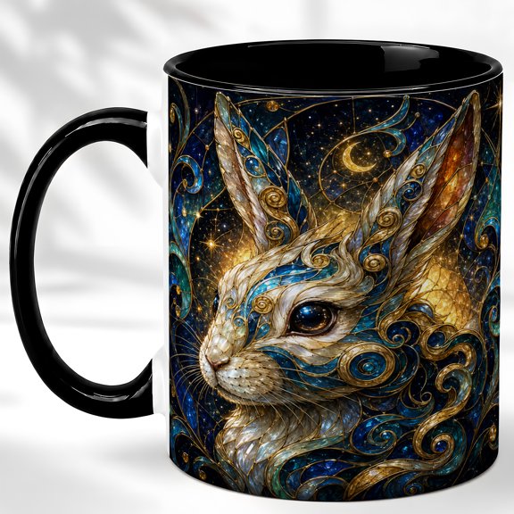 Moon Rabbit Coffee Mug, Celestial Animal Mug, Ceramic 11 oz