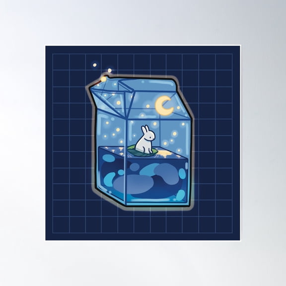 Moon Rabbit Milk Box Poster Wall Art, Modern Wall Decor, 16x16 UNFRAMED