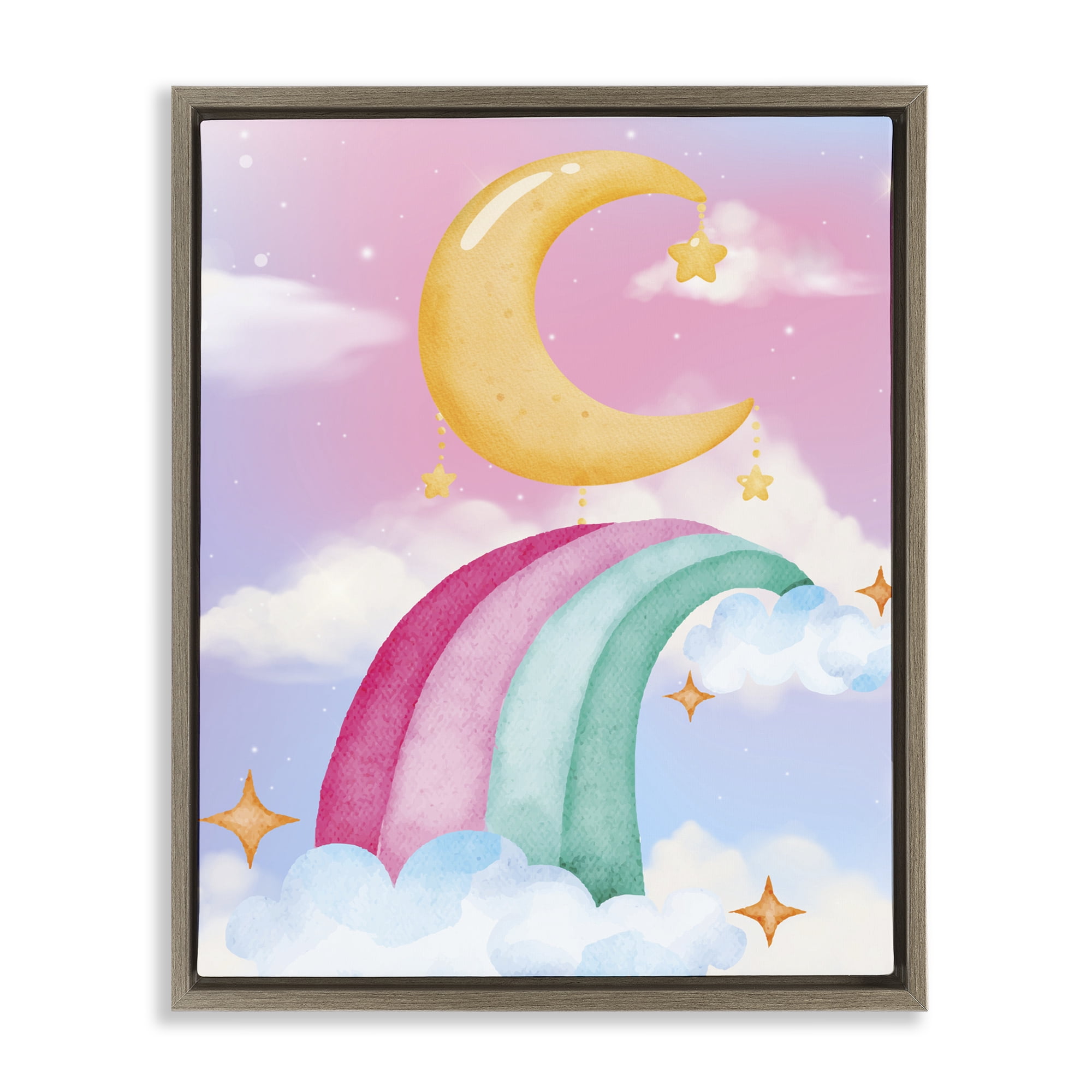 Moon Rainbow in Clouds Brown Framed Floater Canvas Wall Art, design by Jesse Keith