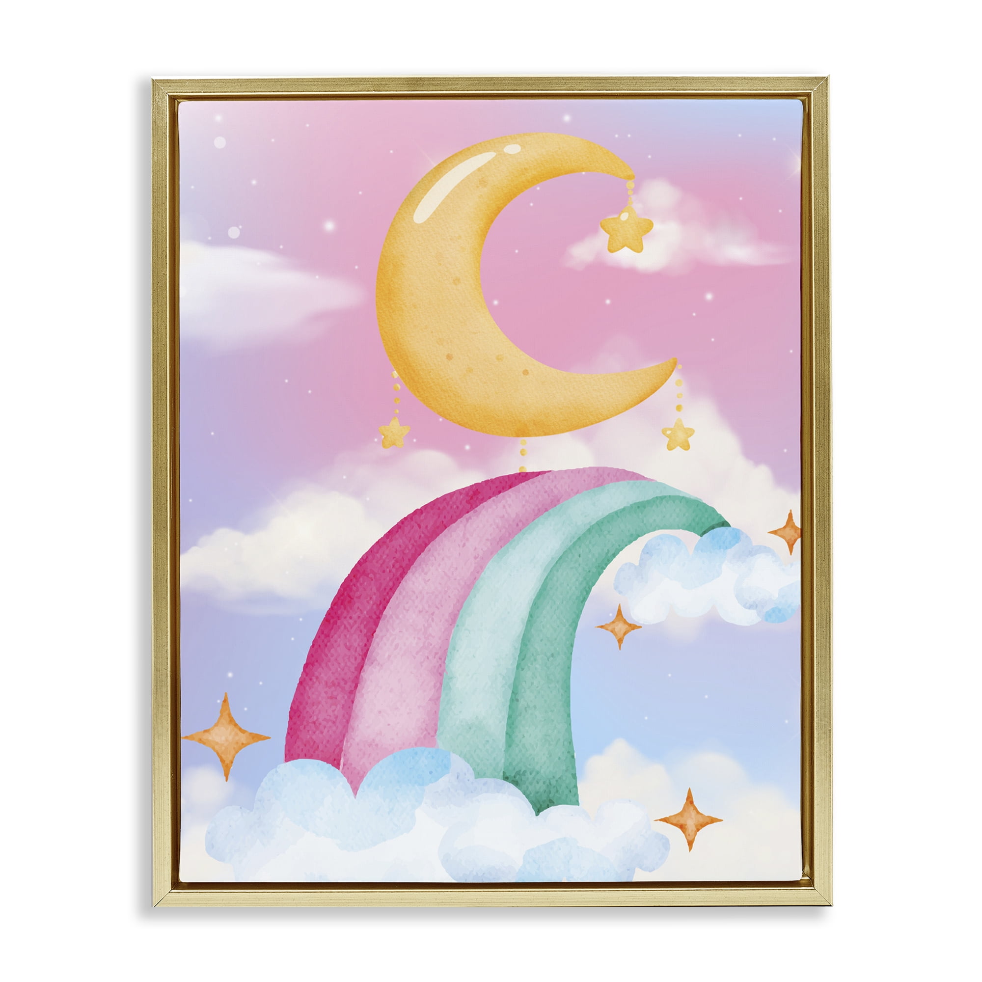 Moon Rainbow in Clouds Gold Framed Floater Canvas Wall Art, design by Jesse Keith